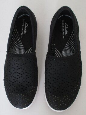 Clarks Cloudsteppers Womens Black Laser-cut Comfort Loafer NWOB - Size 8M
